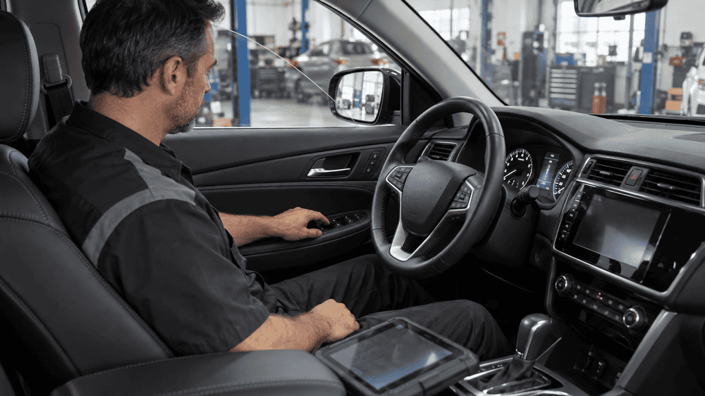 Technician checking vehicle functions after reconnecting the battery