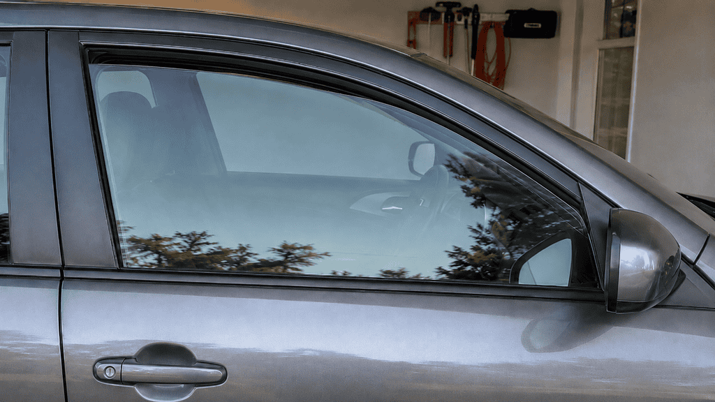 Car window sitting crooked and misaligned in the door opening