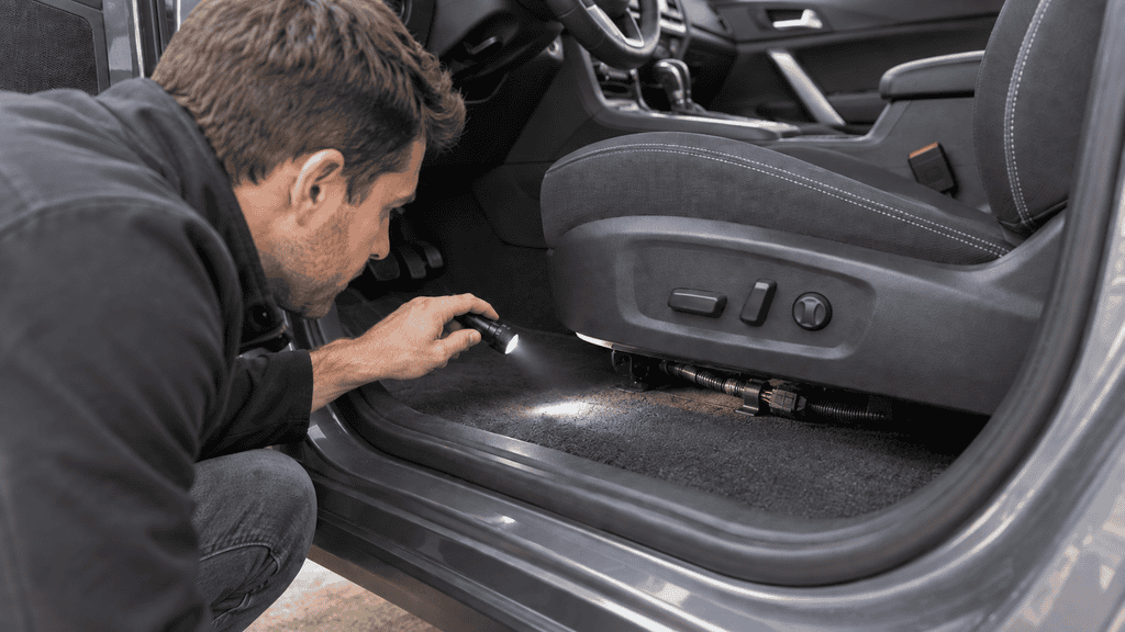 Inspecting accessible wiring beneath a stationary power seat