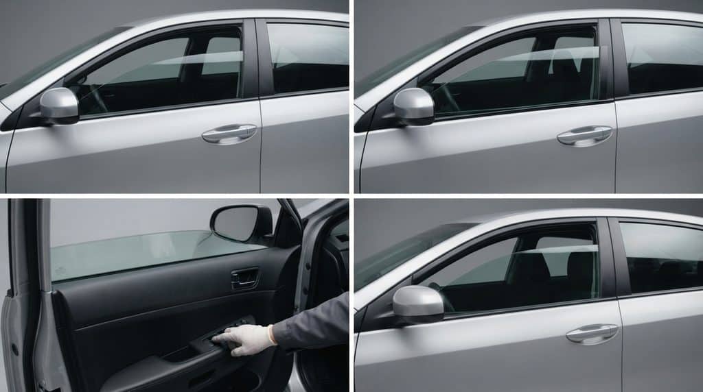 Common power window symptoms including slipping, crooked, and reversing glass