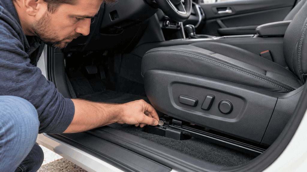 Removing a coin obstructing a power seat track after diagnosing the problem