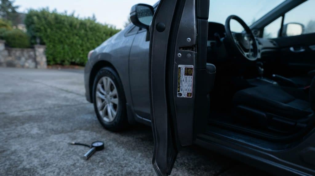 Vehicle tire-pressure placard used to find the correct cold tire pressure