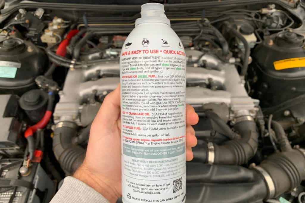 Motor Hills | Is Seafoam Good For Your Engine? Close up of the back of the SeaFoam motor treatment bottle with instructions visible