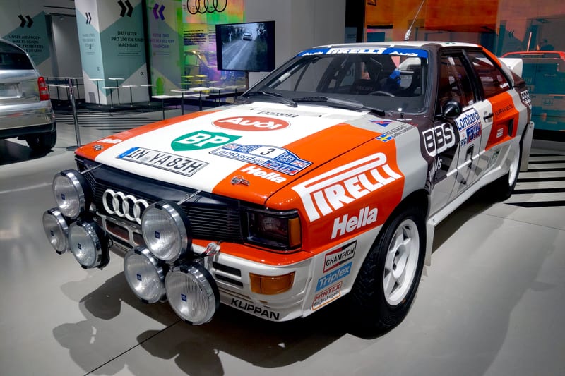 Audi Ur-Quattro WRC Rally car with BBS rims wheels at the Audi Museum in Berlin, Germany