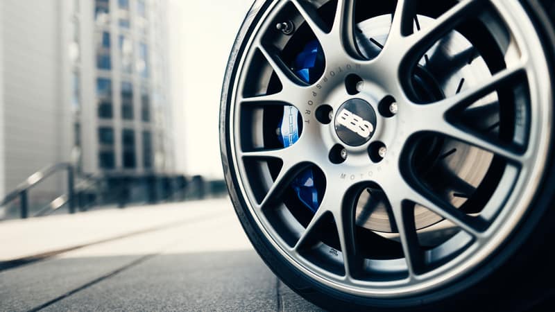 Close up of a BBS car wheel rim 