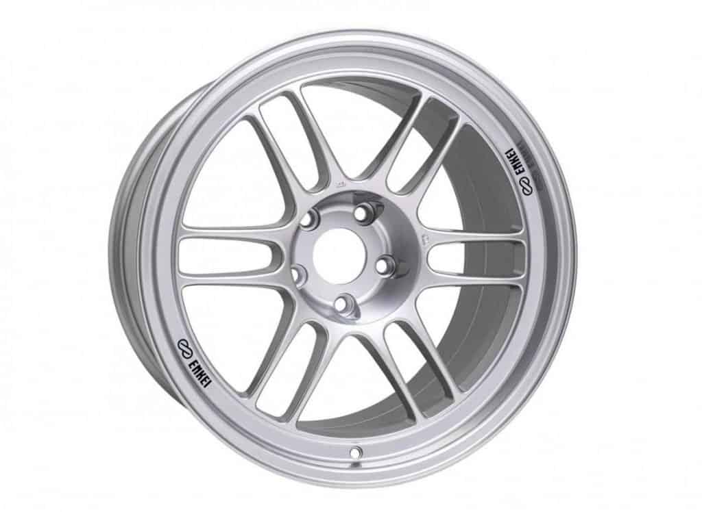 Enkei RPF1 silver wheel rim isolated against a white background