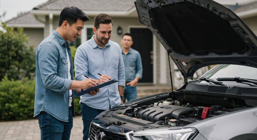 Car getting checked by mechanic