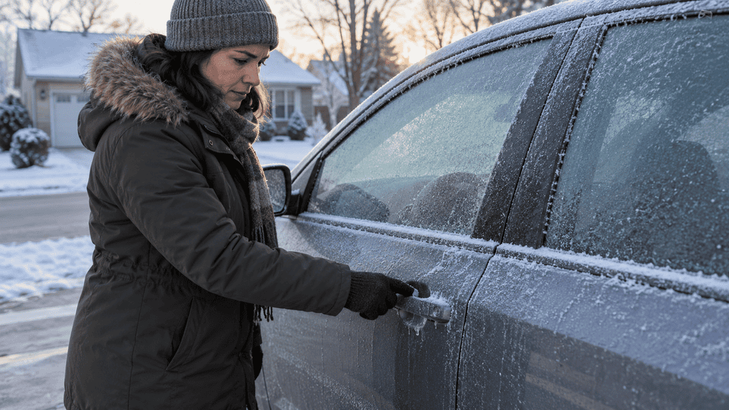 Motor Hills | How to Fix a Car Door That Won't Open from the Inside Ice-bound car door handle during freezing weather
