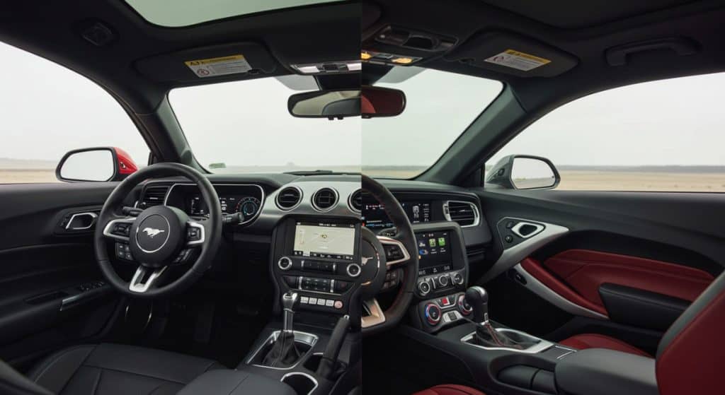 Motor Hills | Mustang or Camaro? cabin of mustang and camaro