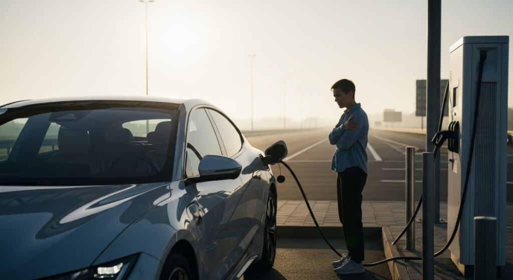 Motor Hills | Solid-State Batteries: How They Could Change the Next Generation of EVs modern ev that uses solid state batteries at a charging station