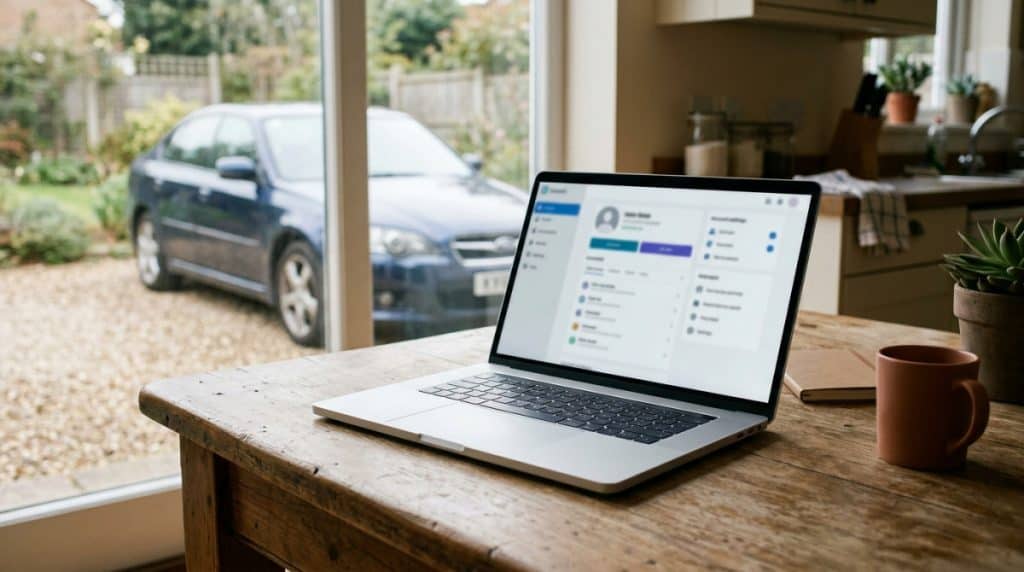 Motor Hills | How Much Driving Data Does Your Car Really Share in 2026? Connected car account setup shown on a device with the vehicle in the background