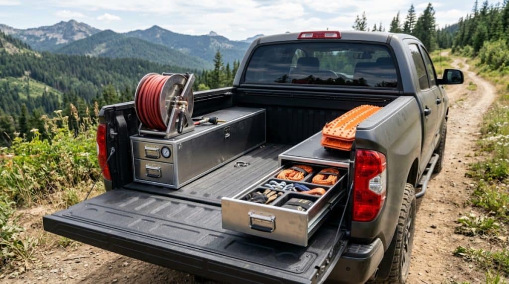 Motor Hills | Moab 2026: 5 Breakthrough Off-Road Trends from the 60th Anniversary Easter Jeep Safari Organized cargo and integrated trail gear storage in a pickup bed or rear cargo area