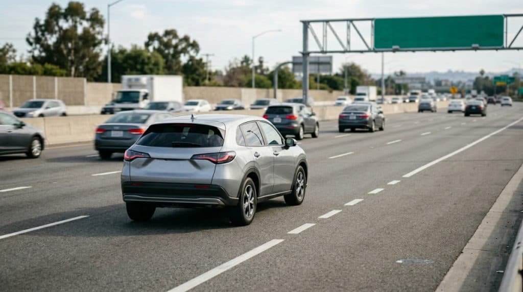 Reduced Engine Power - Car in traffic with limited acceleration context, suggesting reduced power mode
