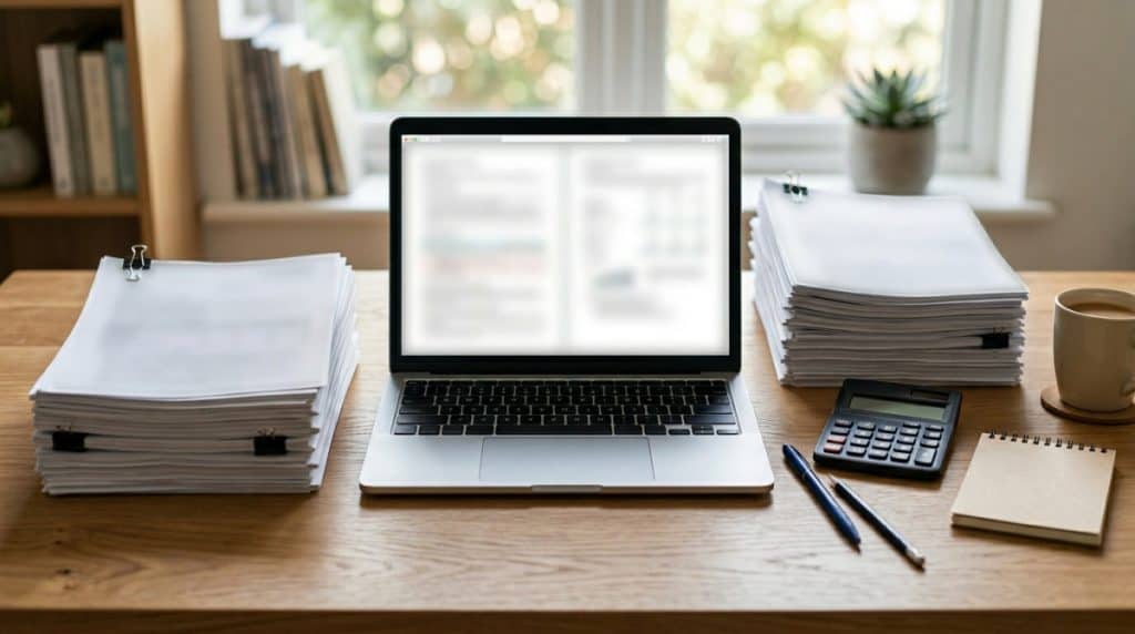 Motor Hills | Why Is My Car Insurance So High Even With Clean Record in 2026? Policy documents and a laptop set up to compare coverage and shop multiple quotes