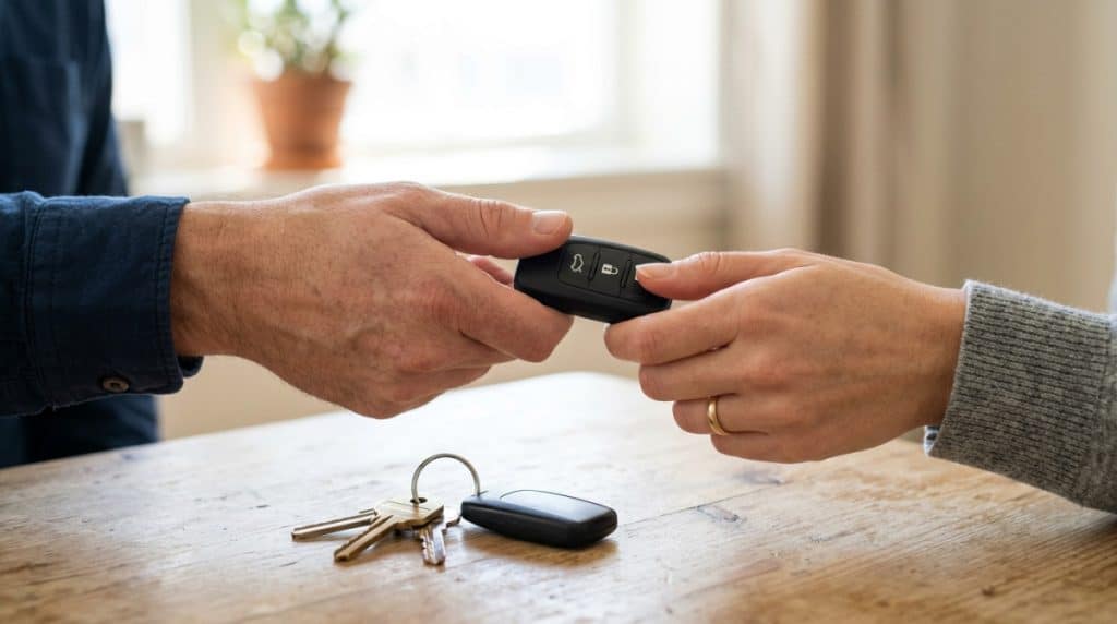 Motor Hills | Why Is My Car Insurance So High Even With Clean Record in 2026? Two sets of car keys being handed off to represent multiple drivers on one policy