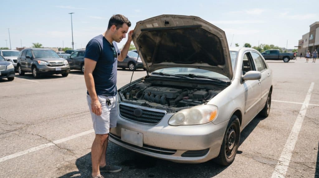 Motor Hills | Does Summer Heat Kill Your Car Battery Faster Than Winter Cold? Driver inspecting a car battery after a summer heatwave no-start problem