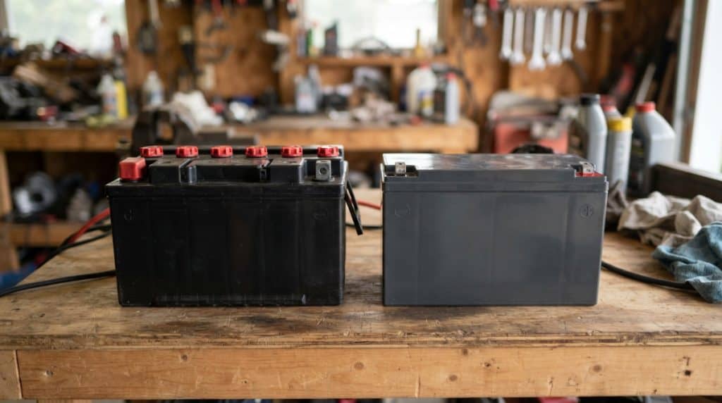 Motor Hills | Does Summer Heat Kill Your Car Battery Faster Than Winter Cold? Flooded lead-acid battery and AGM car battery shown side by side