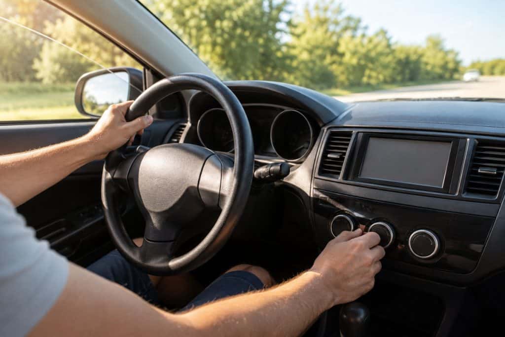 Motor Hills | AC vs. Windows Down: What Cools a Hot Car Faster? Driver adjusting car AC after venting hot air through the windows