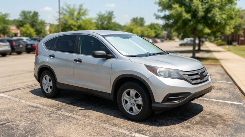 Motor Hills | Windshield Sunshade vs. Window Tint: Which Keeps Your Car Cooler? Parked car with windshield sunshade and tinted windows in summer sunlight