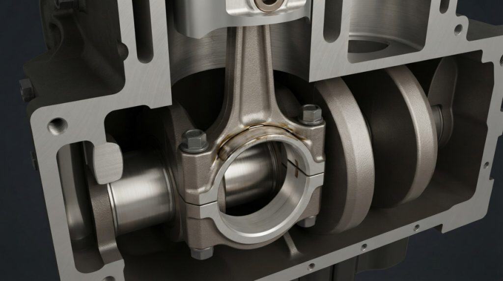 Worn connecting-rod bearing with excessive clearance around the crankshaft
